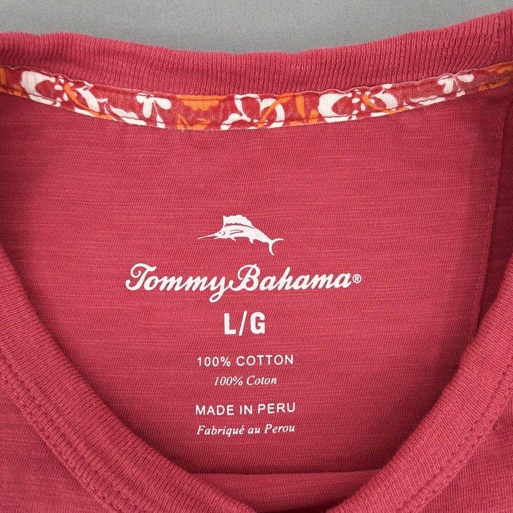 Tommy Bahama Mens Large Pocket Tee Red Slub Knit Casual Beach Shirt - Picture 4 of 10